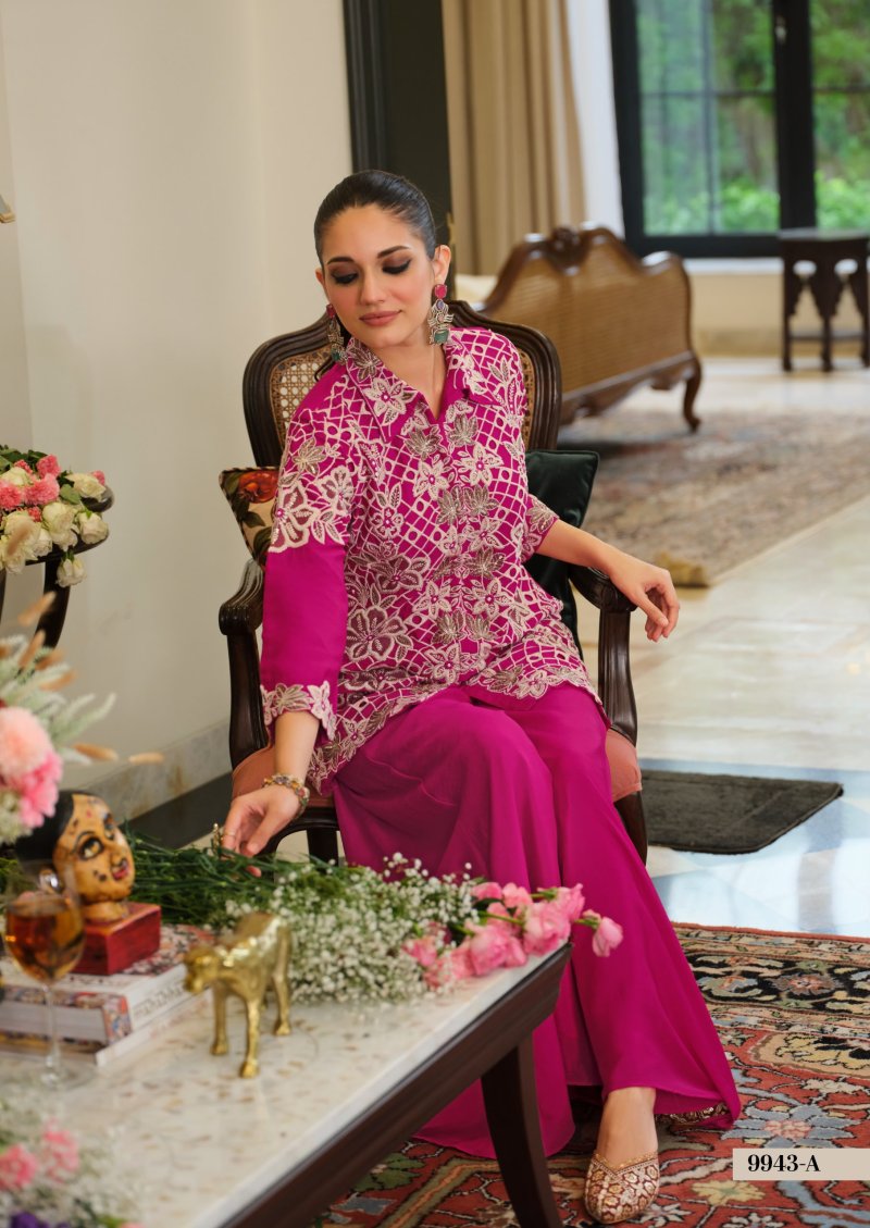 D 9943 A By Zaveri Chinon Embroidery Co Ord Set 